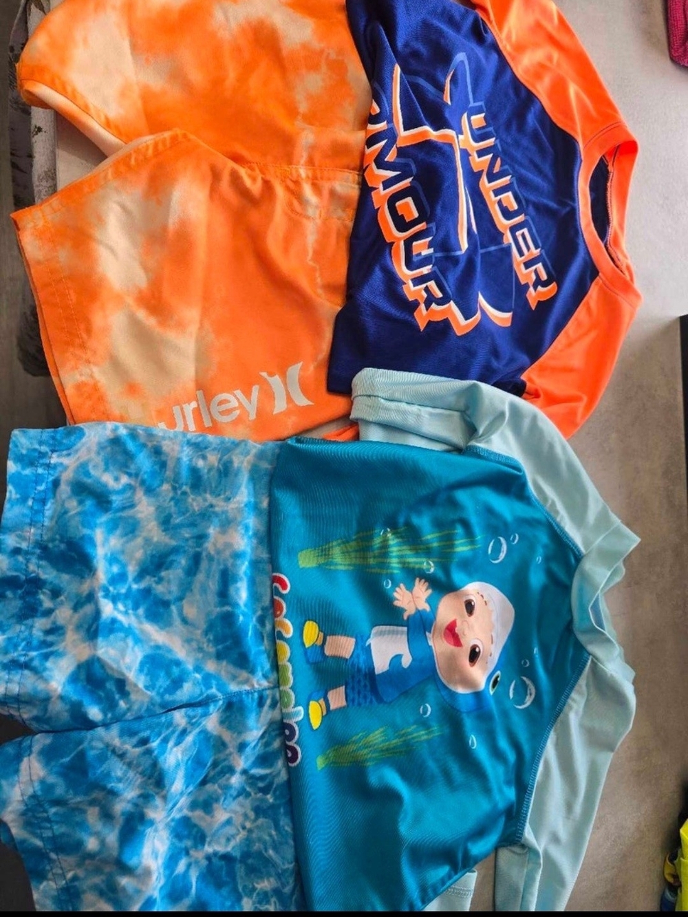 Hurley Kids Orange Tie-Dye Shorts & Blue Rash Guard Swim Set
